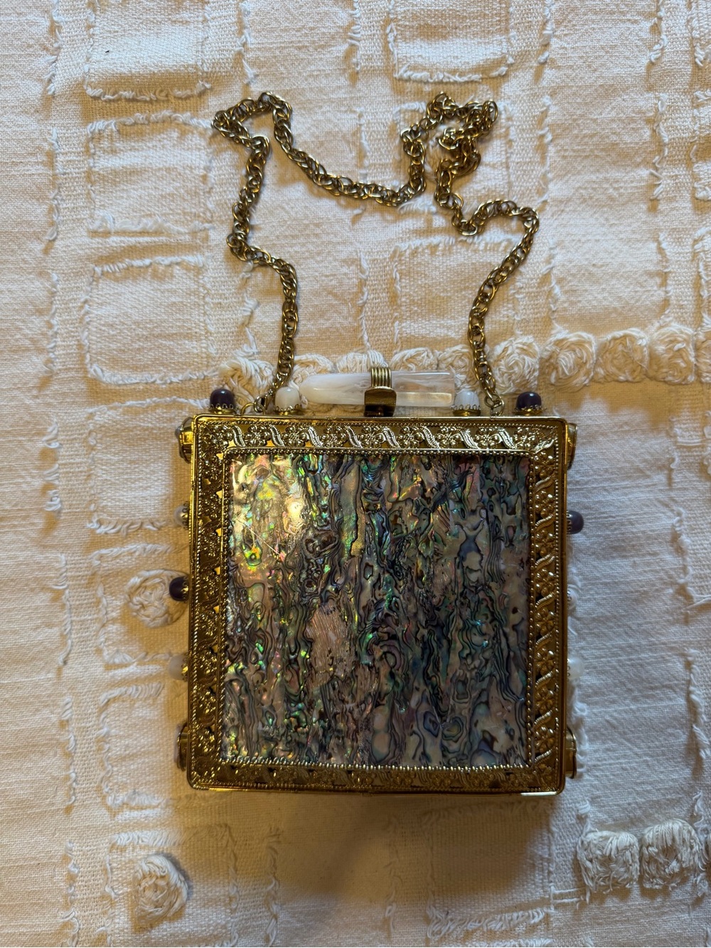 Gold Abalone Square Evening Crossbody Bag